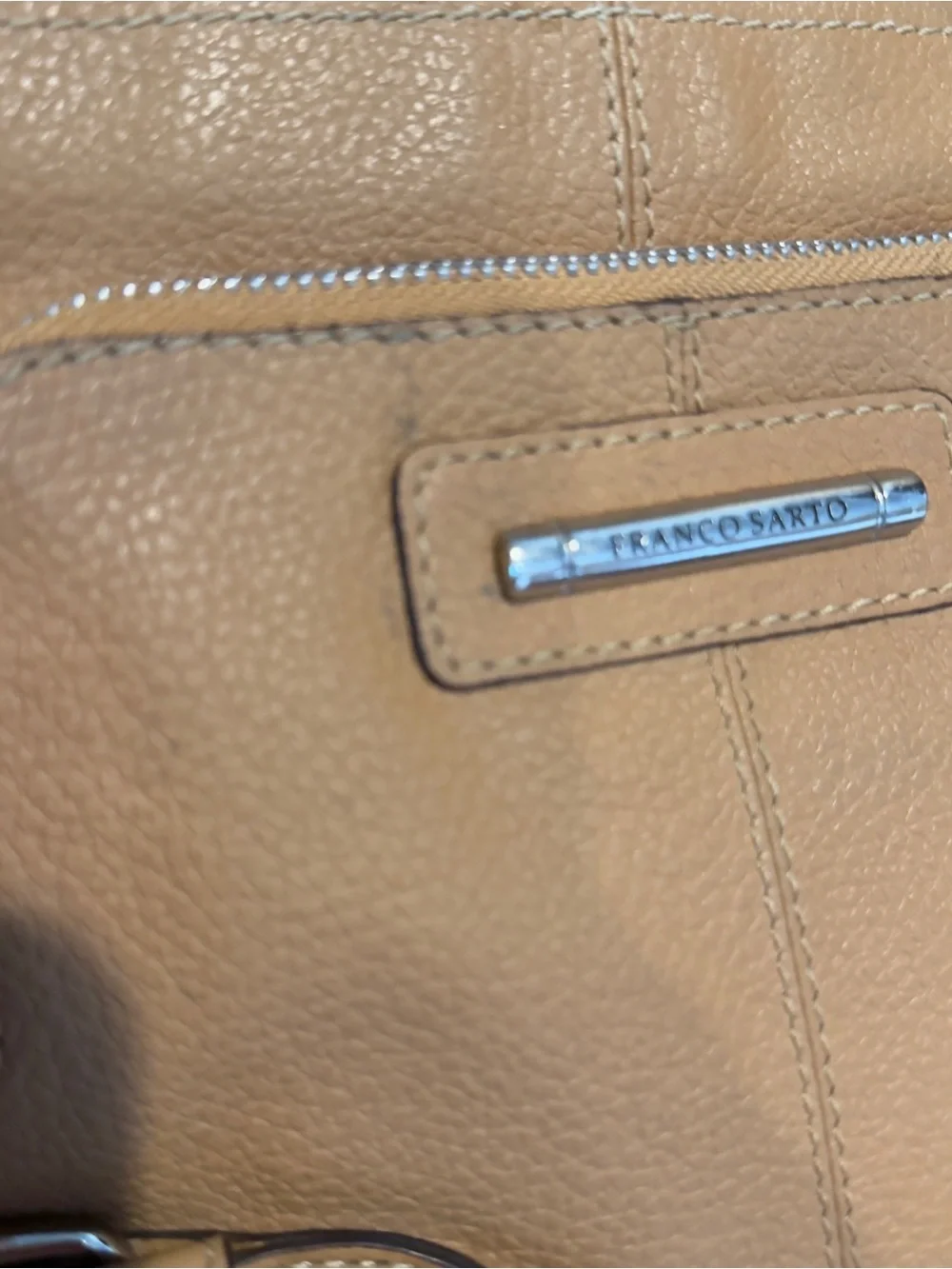 Franco Sarto Tan Pebble Leather Crossbody with Buckle Accents